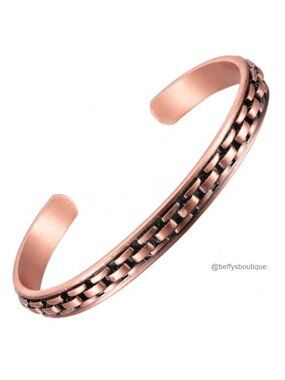 Pure Copper Cuff Bracelet Handmade Adjustable Chain-Link Unisex Bangle